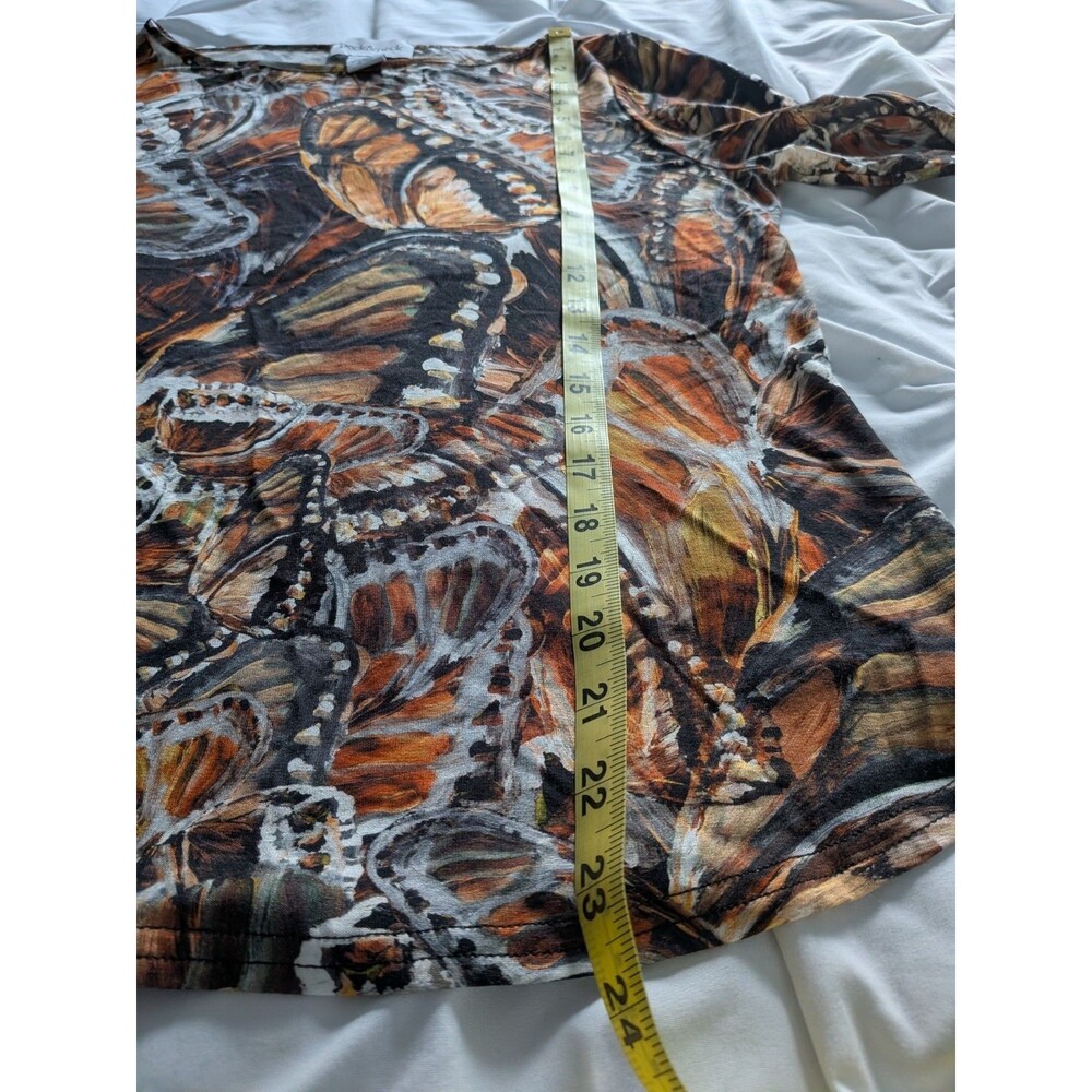 Peck & Peck Artsy Tee Top Womens L Brown Painted Butterfly Art To Wear Festival - Picture 10 of 10